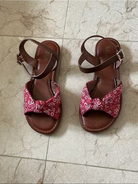 MIA Pink Bandana Knot Sandals with Brown Ankle Strap